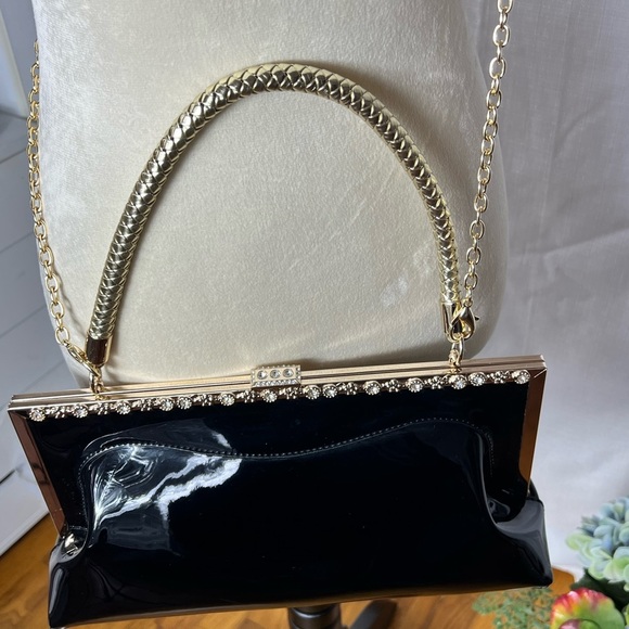 TOM AND EVA VEGAN LEATHER JEWELED CONVERTIBLE BAG BLACK GOLD PROM WEDDING FANCY - Picture 3 of 6